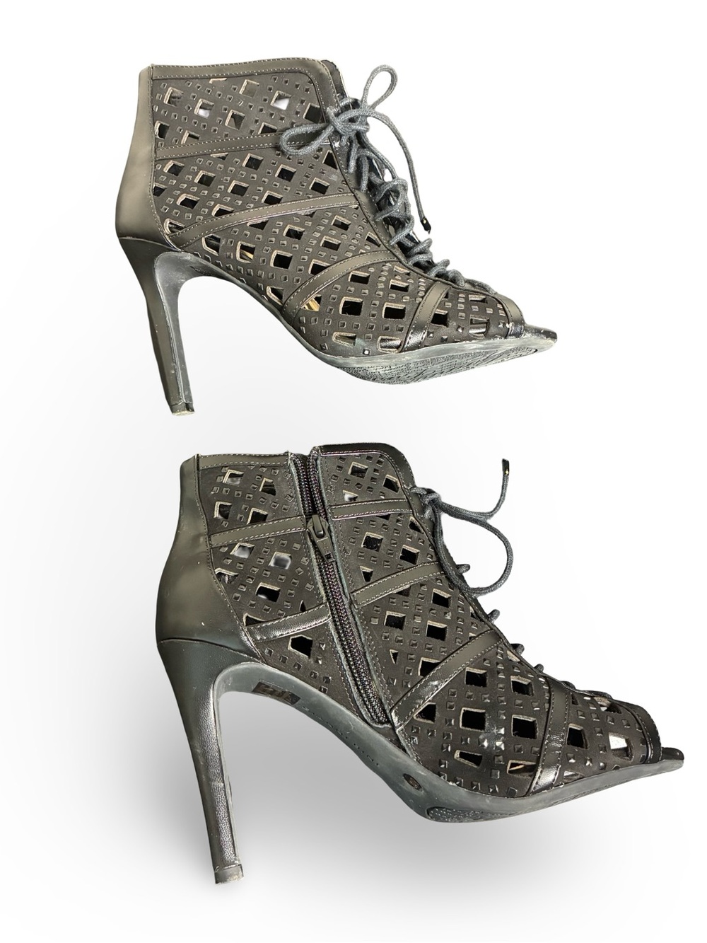Gianni Bini Black Cutout Lace-Up Stiletto Bootie